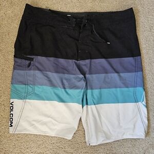 Volcom Board Shorts, Size 34, Blue, Black, and White